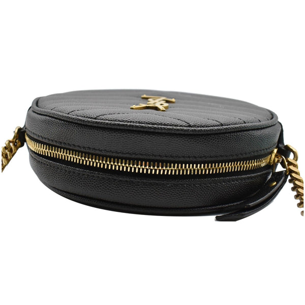 YVES SAINT LAURENT Vinyle Round Chevron Leather Crossbody Bag Black