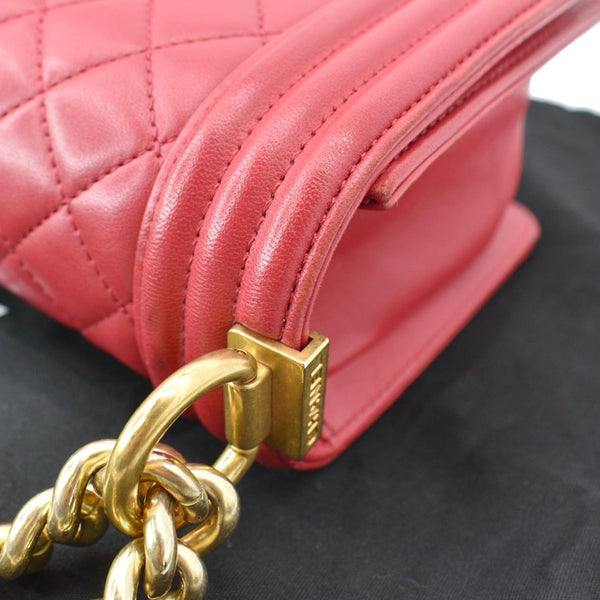 CHANEL Le Boy Small Lambskin Leather Shoulder Bag Red