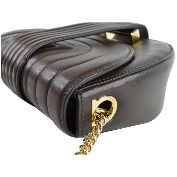 SALVATORE FERRAGAMO Rosette Leather Chain Crossbody Bag Chocolate Brown - Final Sale