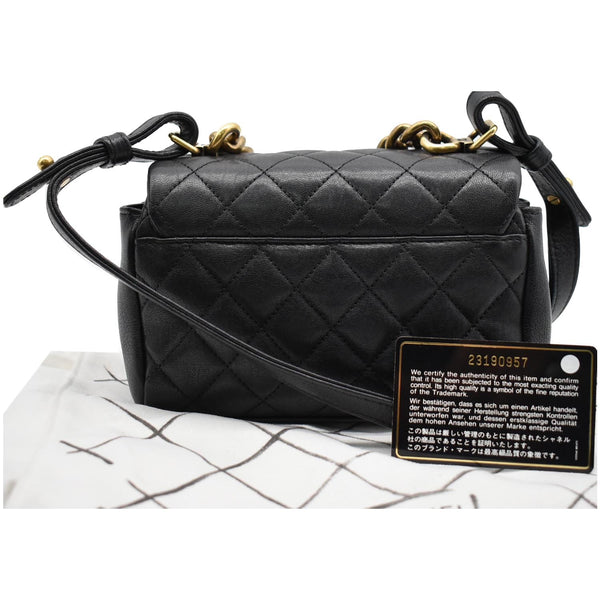 CHANEL Mini Trapezio Flap Quilted Sheepskin Leather Crossbody Bag Black