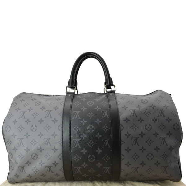 LOUIS VUITTON Keepall 50 Bandouliere Monogram Eclipse Travel Bag Black