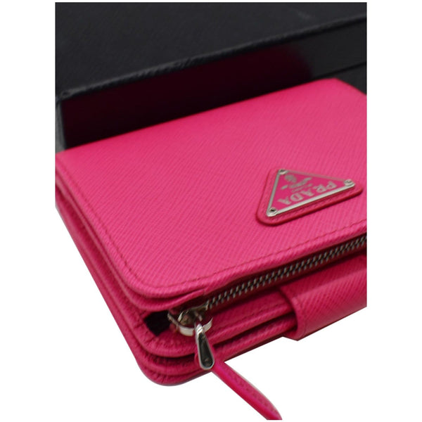 PRADA Small Saffiano Leather Zip Around Wallet Pink