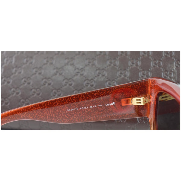 GUCCI Square Glitter Red Yellow / Grey Gradient Lens Sunglasses GG3817/S