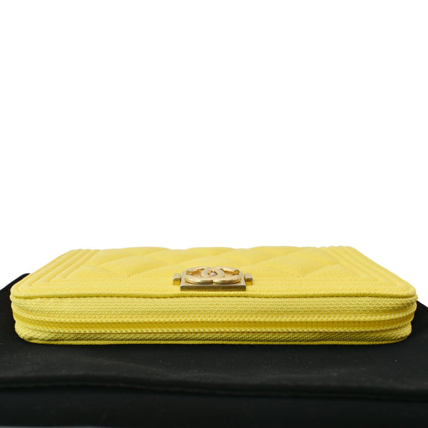 CHANEL Boy Caviar Quilted Zip Around Wallet Yellow
