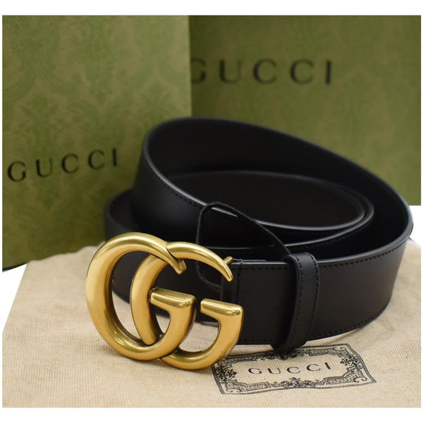 GUCCI Double G Buckle Leather Belt Black 400593 Size 100.40