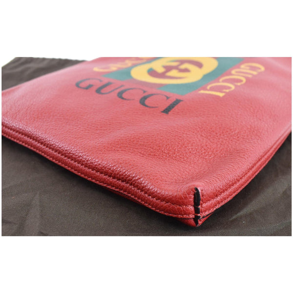 GUCCI Pebbled Leather Medium Logo Portfolio Clutch Hibiscus Red 500981