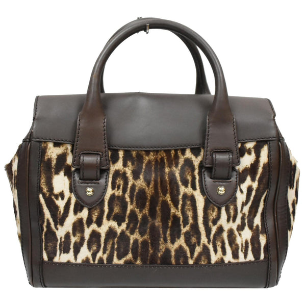 GUCCI Heritage Medium Pony Hair Leopard Print Leather Boston Bag Brown