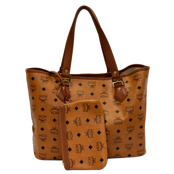 MCM Visetos Rudic Canvas Shopper Tote Bag Cognac Orange