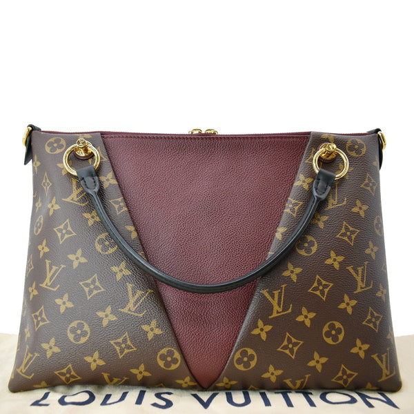 LOUIS VUITTON V MM Monogram Canvas Tote Shoulder Bag Bordeaux