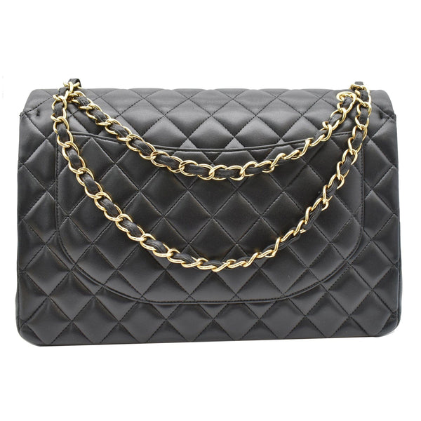 CHANEL Maxi Double Flap Lambskin Leather Shoulder Bag Black
