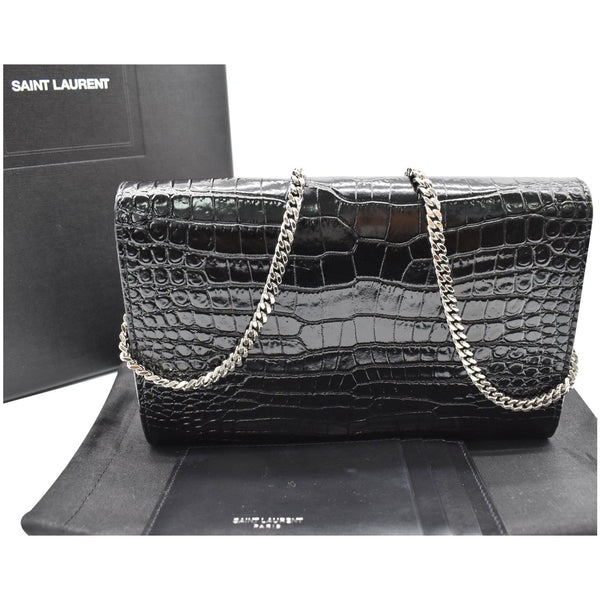 YVES SAINT LAURENT Uptown Crocodile-Embossed Crossbody Chain Wallet Black