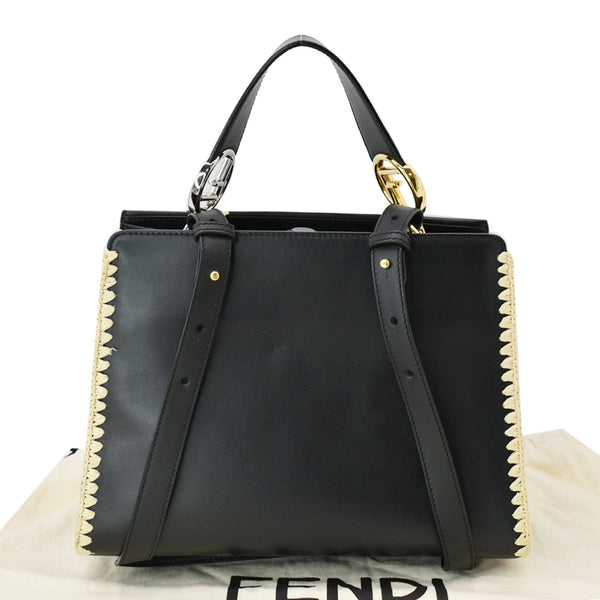 FENDI Raffia Embroidered Python Leather Shoulder Bag Black