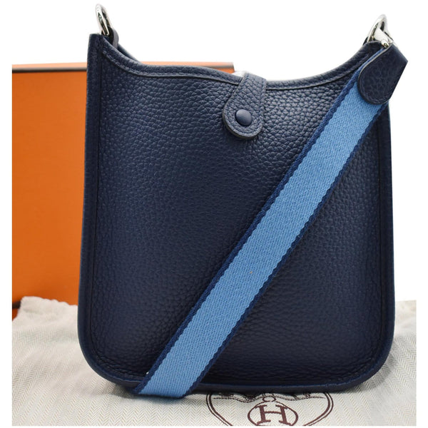 HERMES Evelyne TPM Clemence Leather Crossbody Bag Blue