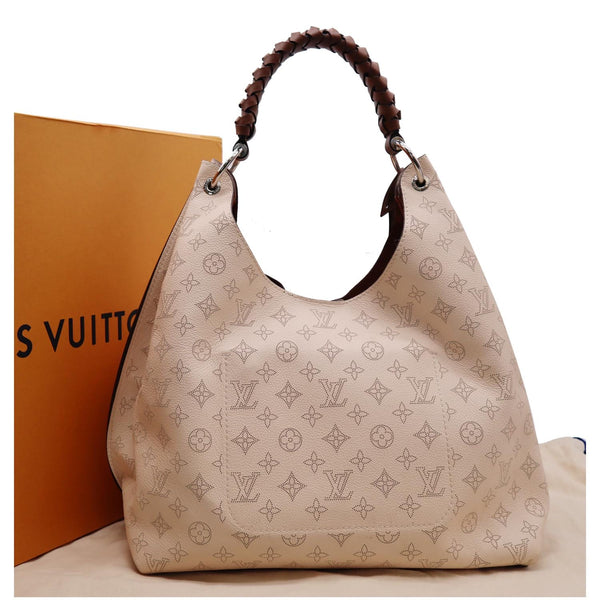 Louis Vuitton Carmel Mahina Leather Hobo Bag - Cream print