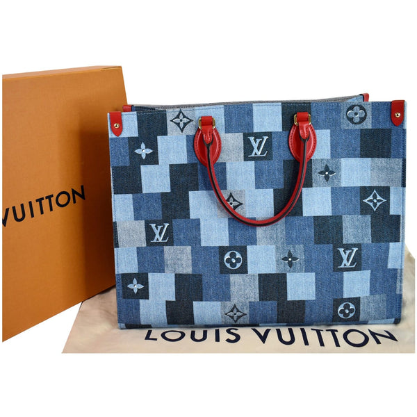 LOUIS VUITTON Onthego GM Autres Toiles Monogram Denim Shoulder Bag Blue/Red