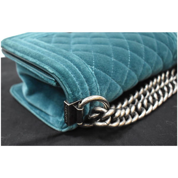 CHANEL Small Boy CC Chain Velvet Shoulder Bag Teal