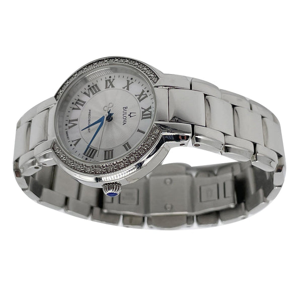 BULOVA Fairlawn Precisionist Quartz SS Diamond Bezel Watch Mop Dial 30MM