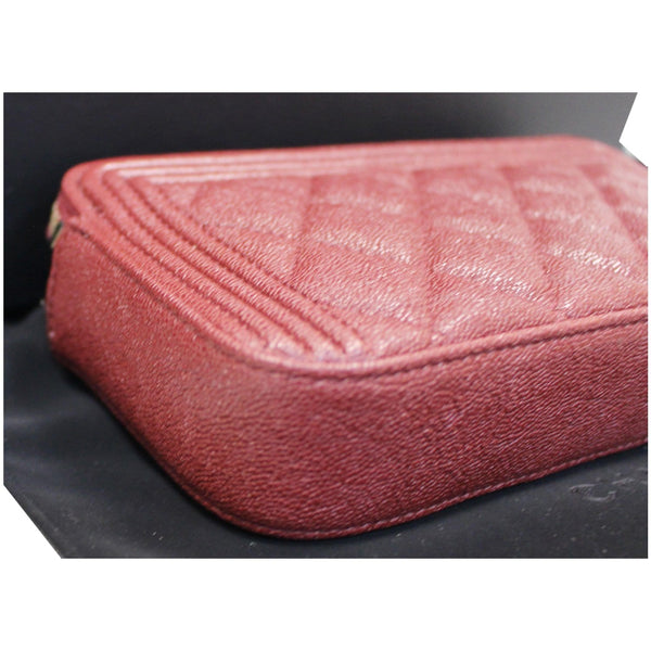 CHANEL Small Boy Caviar Quilted Clutch With Chain Shoulder Bag Red
