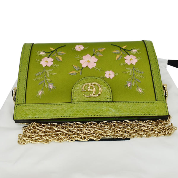 GUCCI Ophidia Silk Embroidered Floral Mini Shoulder Bag Green - Hot Deals