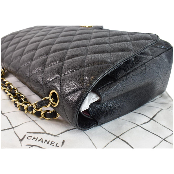 CHANEL Maxi Double Flap Caviar Leather Shoulder Bag Black