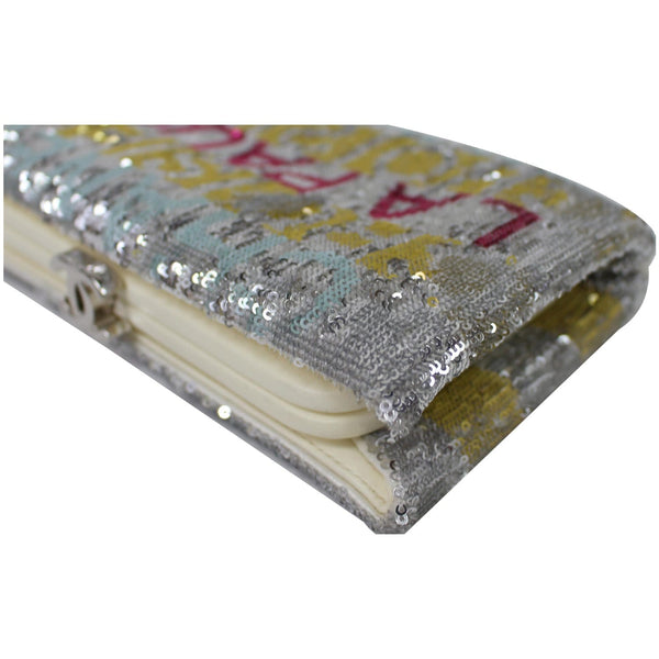 Chanel La Pausa Embroidered Satin Sequin Clutch Bag - front zip closure