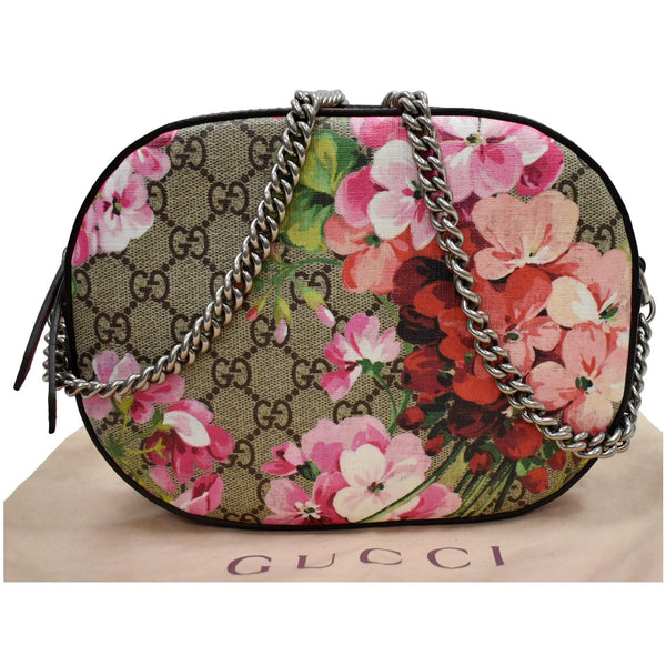 GUCCI GG Supreme Monogram Blooms Print Mini Chain Crossbody Bag Beige