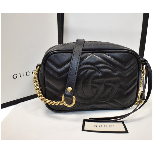 GUCCI GG Marmont Matelasse Mini Leather Crossbody Bag Black 448065
