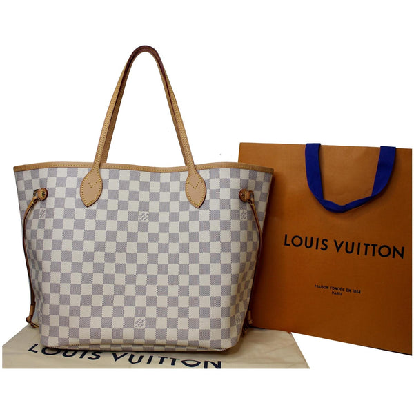 LOUIS VUITTON Neverfull MM Damier Azur Tote Shoulder Bag White