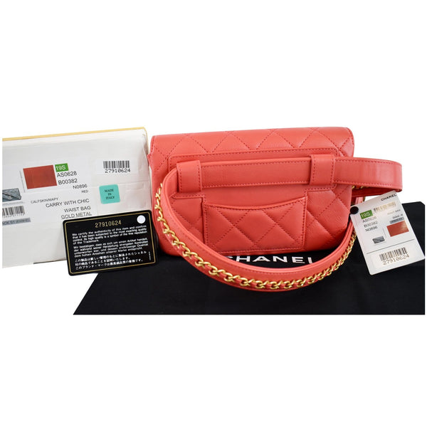 CHANEL Quilted Flap Calfskin Leather Chain Belt Waist Bag Red