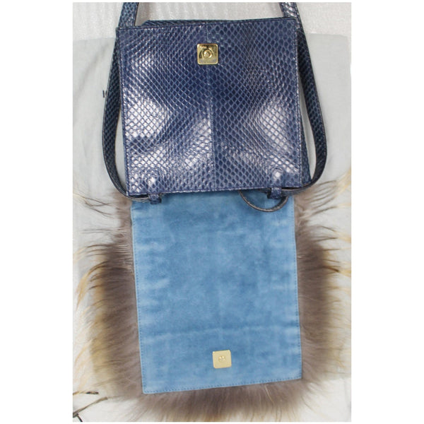 FENDI Daisy Beaded Snakeskin Fox Fur Trim Crossbody Clutch Bag Blue - Final Sale