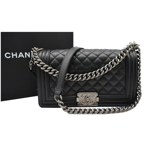 Chanel Medium Boy Flap Caviar Leather Shoulder Bag