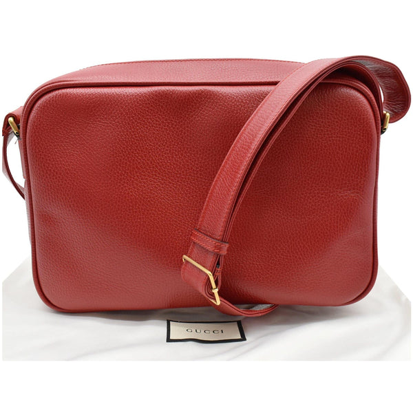 GUCCI Logo Pebbled Leather Shoulder Bag Hibiscus Red 523589