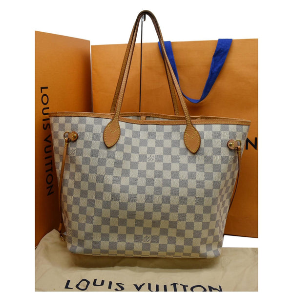 LOUIS VUITTON Neverfull MM Damier Azur Tote Shoulder Bag White