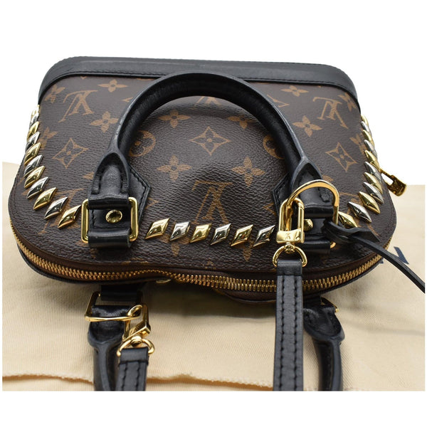 LOUIS VUITTON Studded Alma BB Monogram Macassar Canvas Crossbody Bag Brown