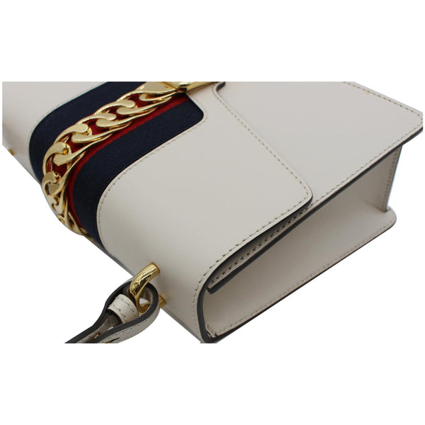 GUCCI Sylvie Small Calfskin Top Handle Bag White 421828