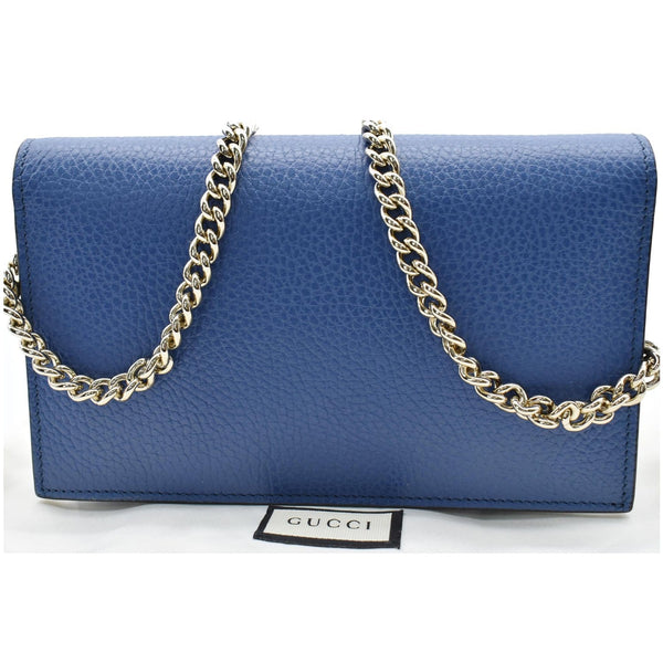 GUCCI Dollar Interlocking G Calfskin Leather Chain Wallet Crossbody Bag Blue 510314