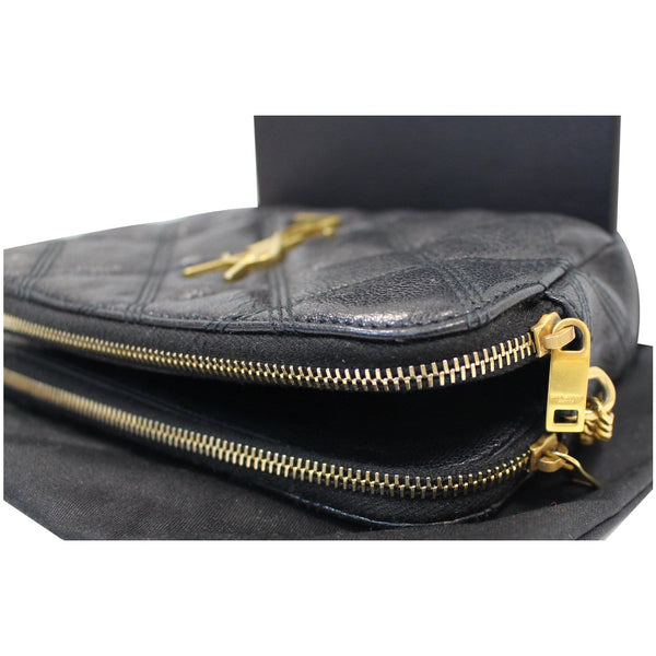 YVES SAINT LAURENT Becky Double Zip Lambskin Leather Crossbody Bag Black