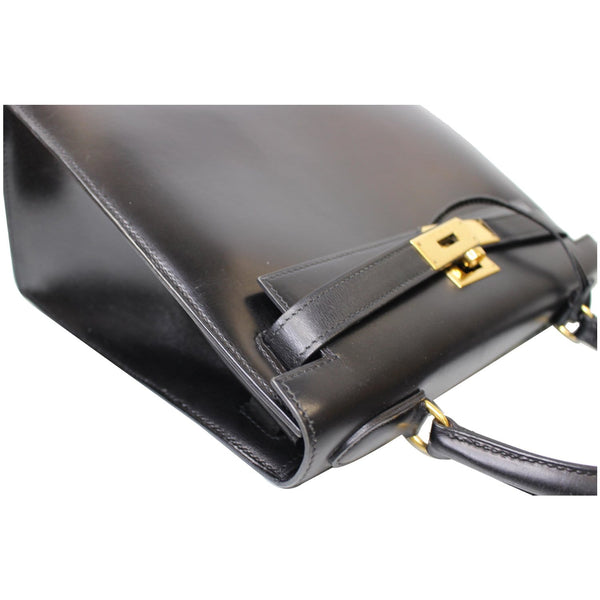 HERMES Kelly Sellier 28 Box Leather Satchel Bag Black