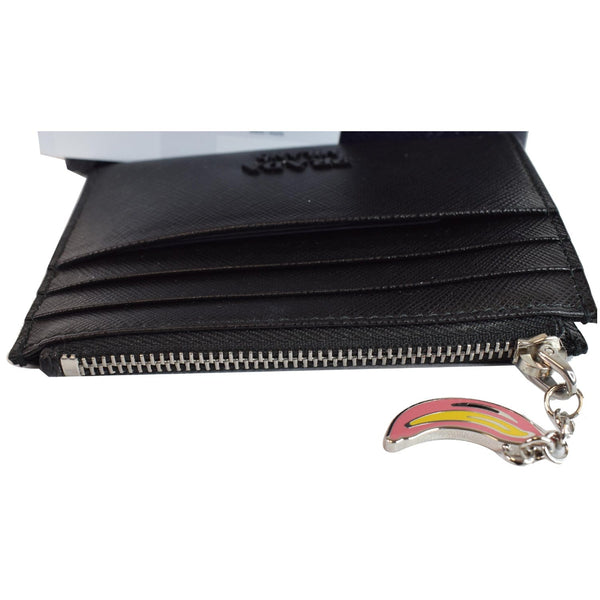 PRADA Smalto Charm Leather Card Case Black
