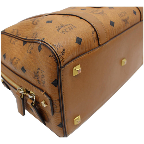 MCM Visetos Signature Leather Boston Bag Cognac