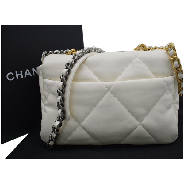 CHANEL 19 Small Flap Lambskin Leather Shoulder Bag White
