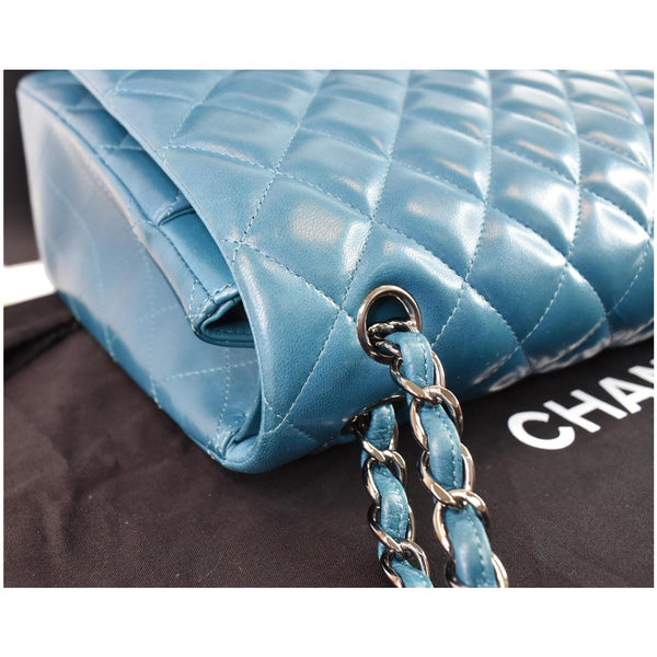 CHANEL Maxi Double Flap Calfskin Leather Shoulder Bag Turquoise