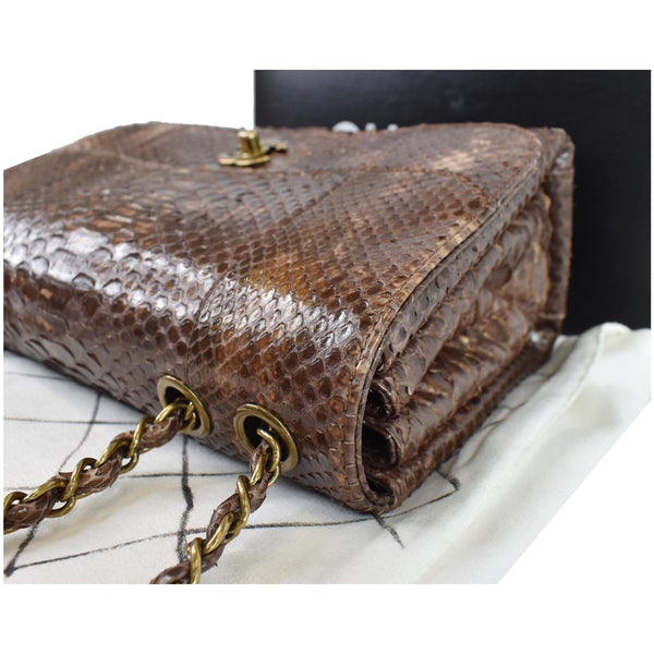 CHANEL Timeless Classic Flap Python Shoulder Bag Brown