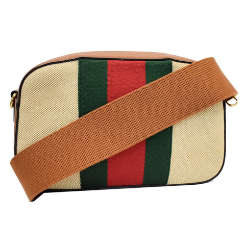 GUCCI Vintage Web Canvas Shoulder Bag Beige 575073