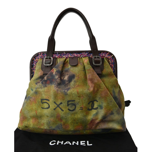 CHANEL Graffiti On-The-Pavement Canvas Bowling Bag Khaki Washed