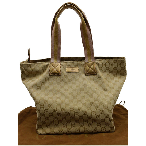 Gucci Sherry GG Canvas Leather Tote Bag Beige - Preloved