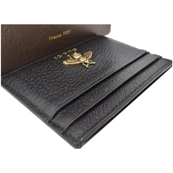 GUCCI Animalier Bee Leather Card Case Black 523685