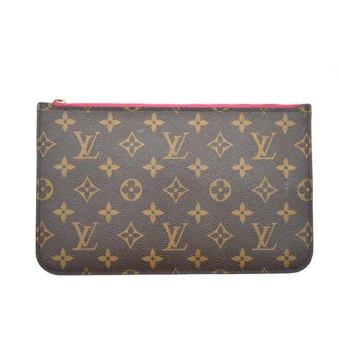 LOUIS VUITTON Neverfull MM Monogram Canvas Pochette Wristlet Pouch Brown