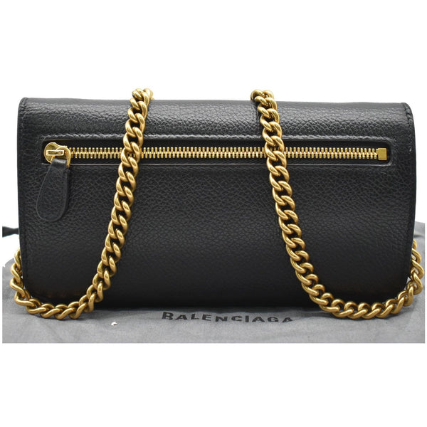 BALENCIAGA Logo Chain Leather Shoulder Bag Black