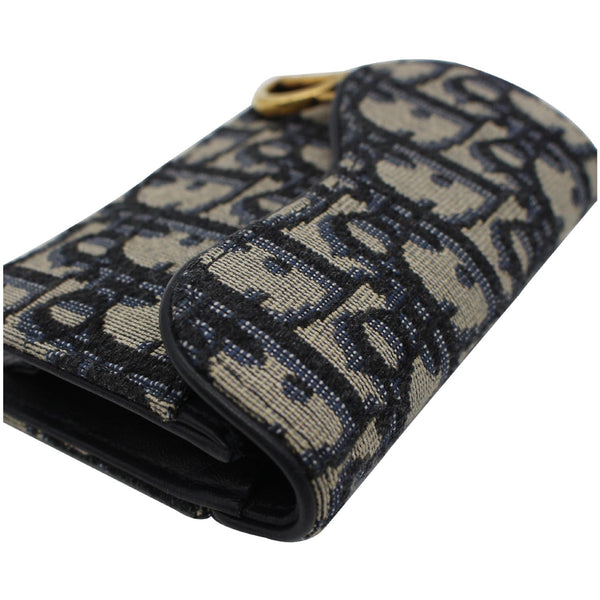 CHRISTIAN DIOR Saddle Flap Jacquard Canvas Card Holder Beige